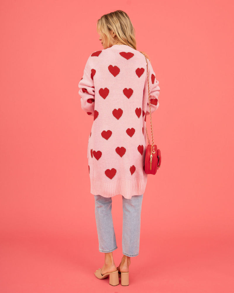 Listen to Your Heart Knit Open Front Cardigan - Pink