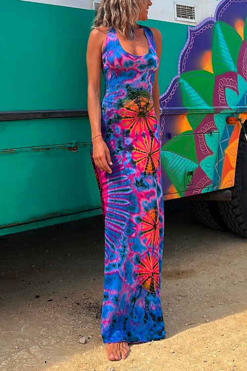 Moxidress Strappy Backless Tie Dye Maxi Dress