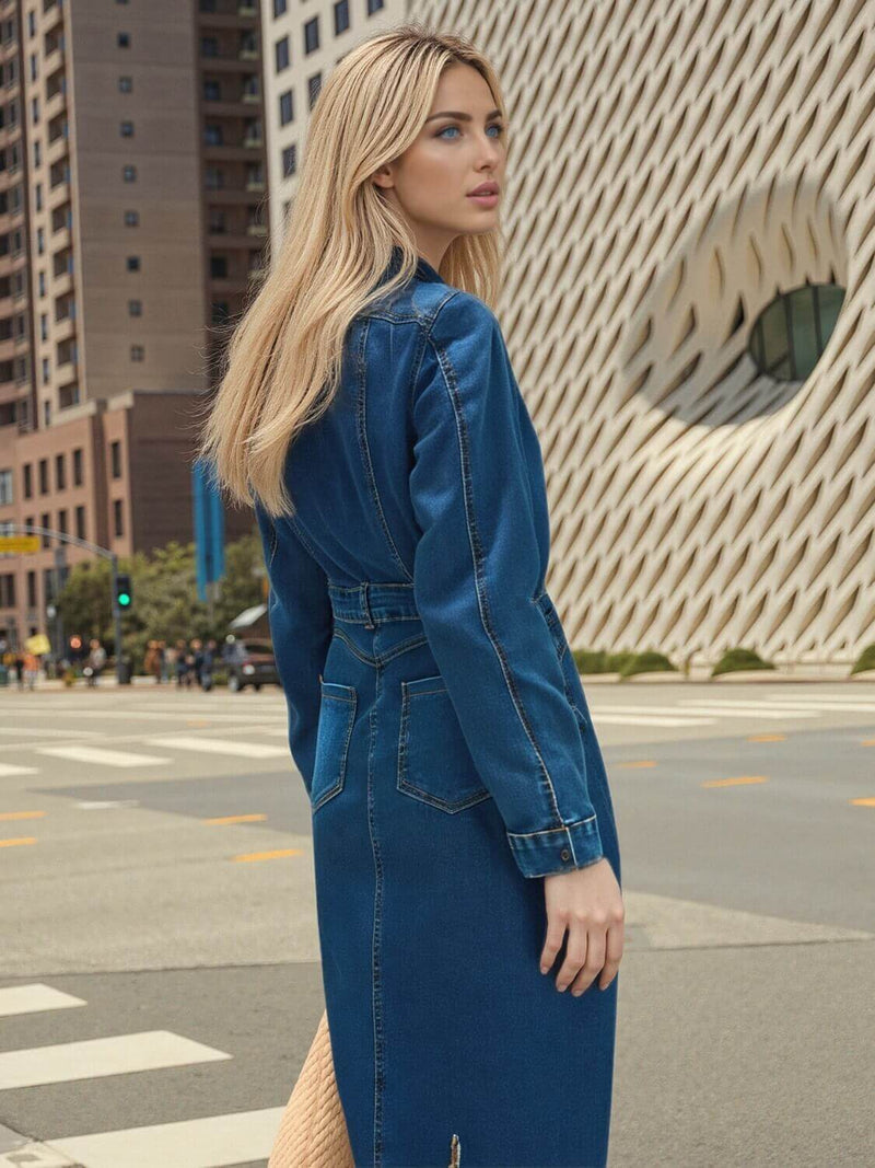 Country Roads Denim Midi Dress - Blue