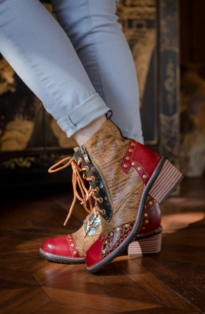 Soffia | Studded Lace Up Leather Ankle Boot