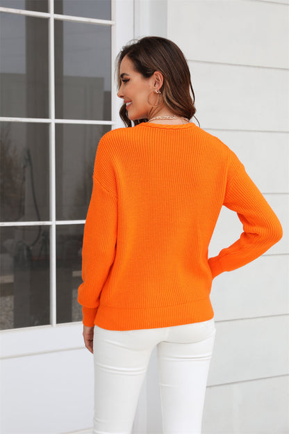 Liberty V-neck Knit Sweater - Orange