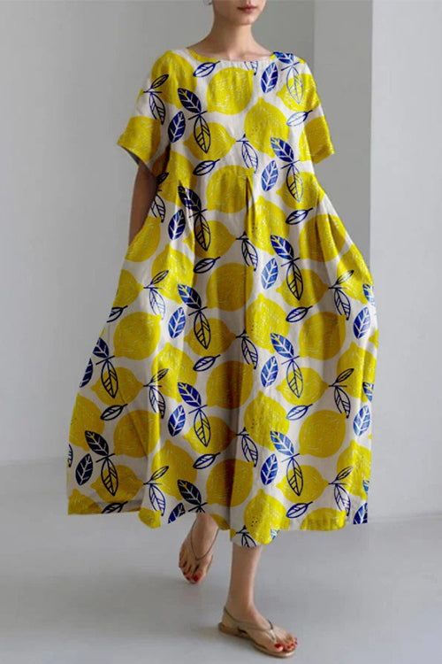 Printed Short Sleeves Pocketed A-line Midi Dress
