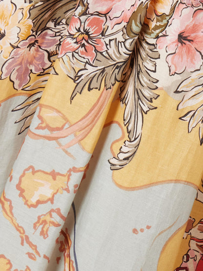 Tallow Pleated Printed Linen Midi Dress