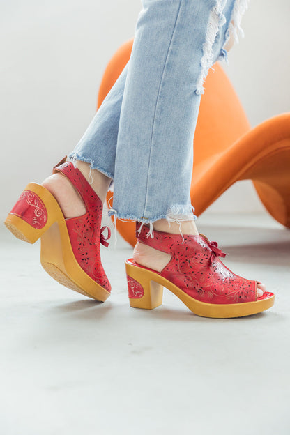 Soffia | Red Perforated Genuine Leather Sandal
