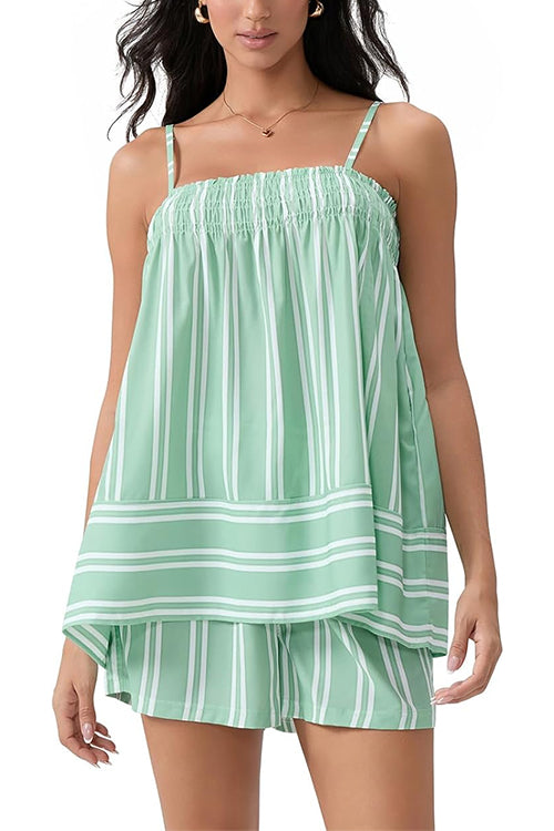 Moxidress Striped Square Neck Cami Top and Shorts Lounge Set