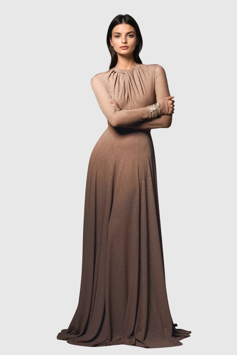 Dany Twist Long Sleeve Maxi Dress in Brown