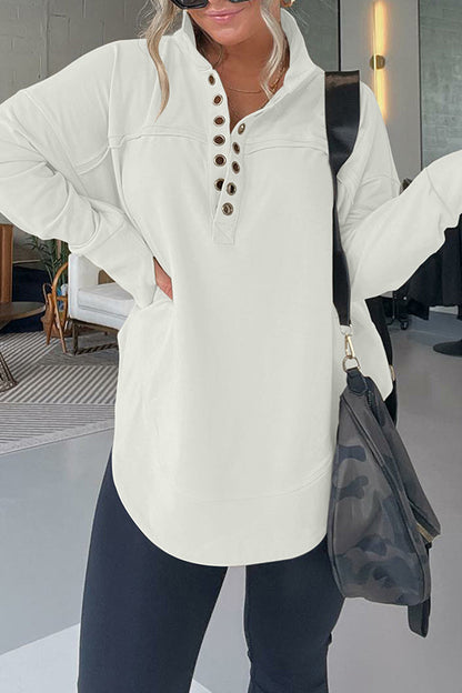 Half Neck Thumbhole Cuff Pullover Sweatshirt