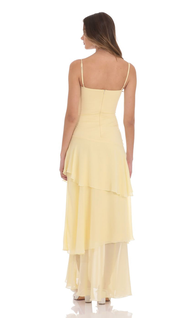 Marenna — Pastel Yellow Layered Maxi Dress With Strapless Bodice