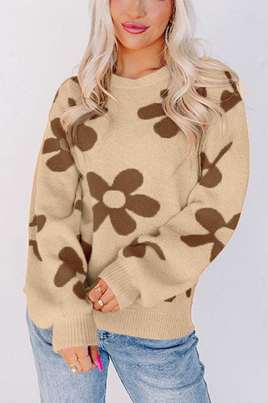 Print Knitted Long Sleeve Pullover Sweater