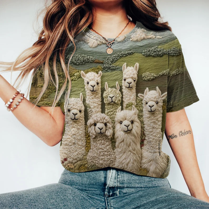 Vintage Cute Sheep Graphic Art Cotton T-shirt elevenforest