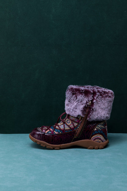 Soffia | Ankle Fur Lace Up Leather Combat Boot