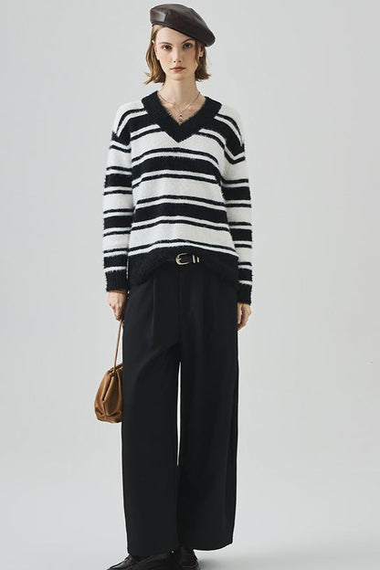 Oversized Striped V-neck Sweater