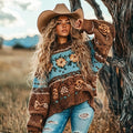 Comstylish Women's Western Vintage Floral Contrast Cozy Sweater