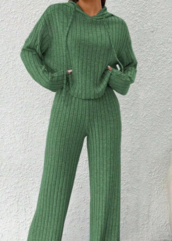 Striped Knit Long Hoodie and Pants Set