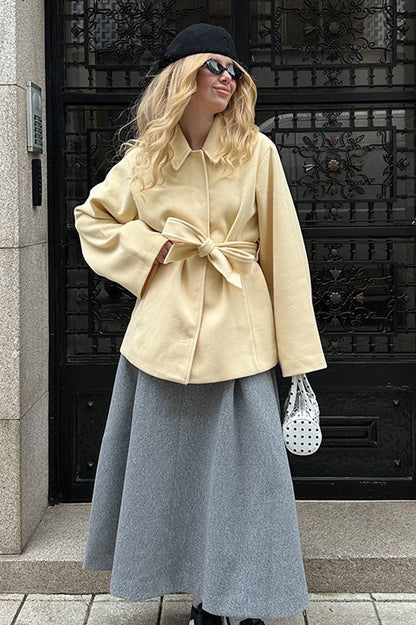 Color Belted Midi Wool Blend Coat