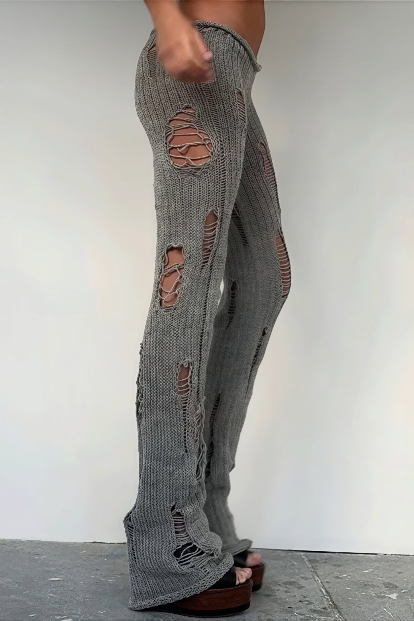 Cutout Distressed Slim Edgy Pants