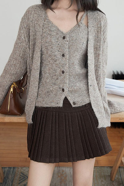 Wool Pleated High Waist Skirt
