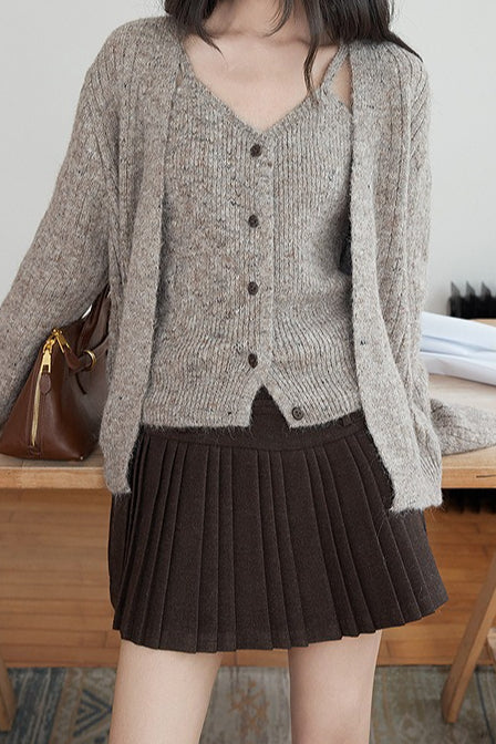Wool Pleated High Waist Skirt