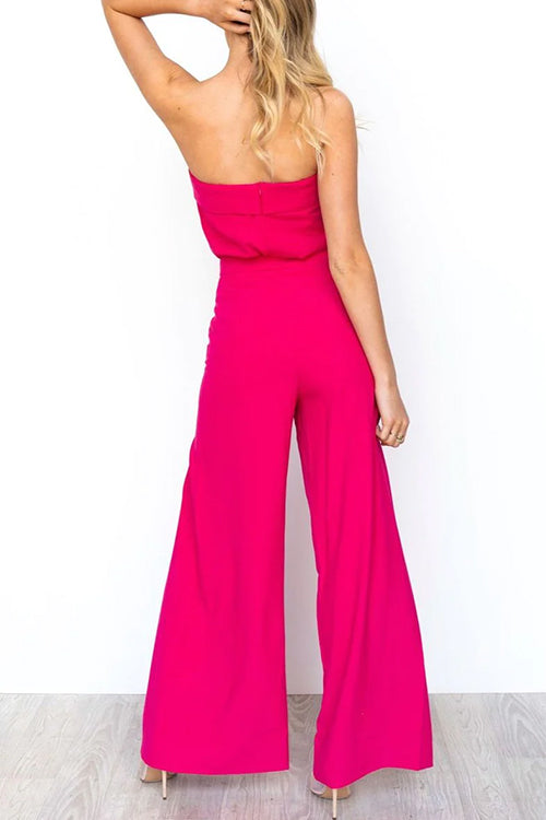 Strapless Tube Top and Pocketed Wide Leg Pants Set