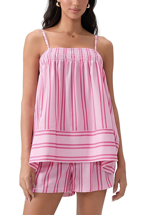 Moxidress Striped Square Neck Cami Top and Shorts Lounge Set