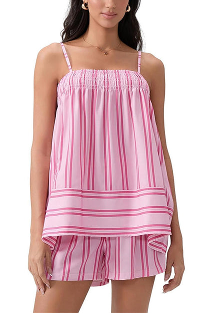 Moxidress Striped Square Neck Cami Top and Shorts Lounge Set
