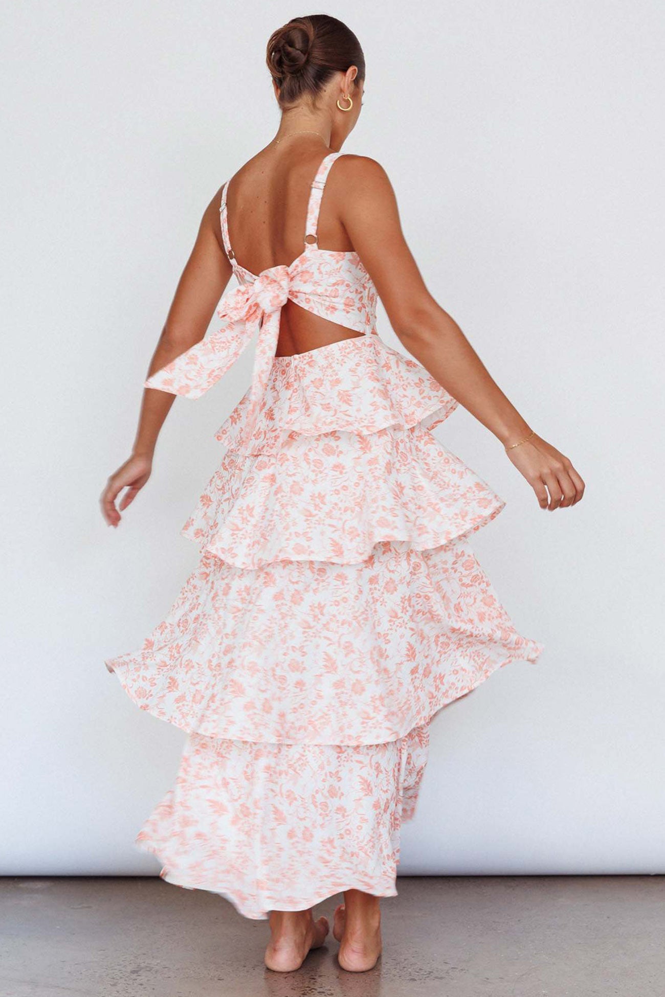 Print Tie-up Tiered Midi Dress
