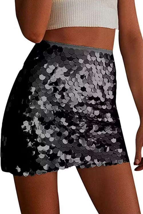 Elastic Waist Sequin Bodycon Mini Skirt