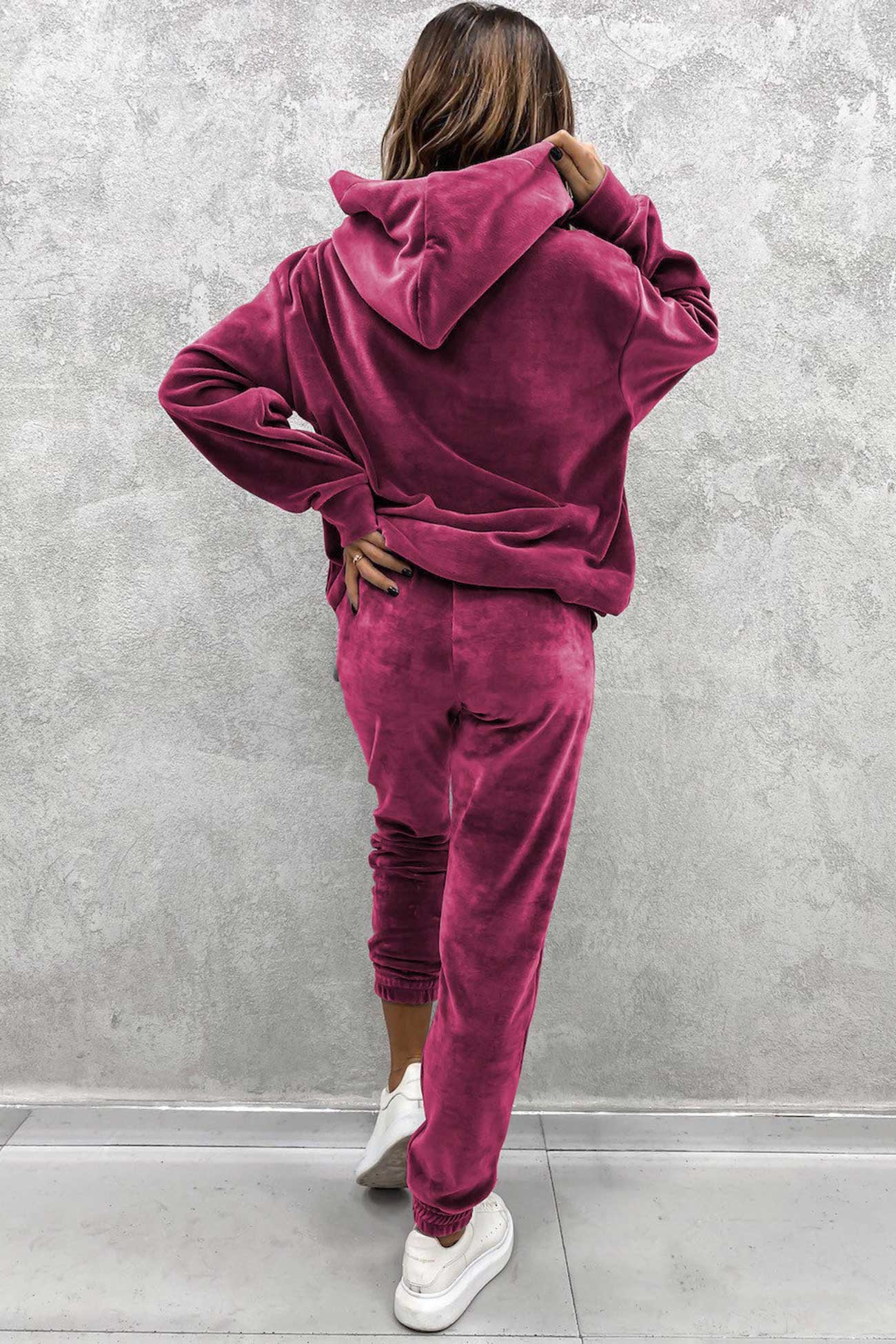 Velour Color Hoodie Long Pants Set