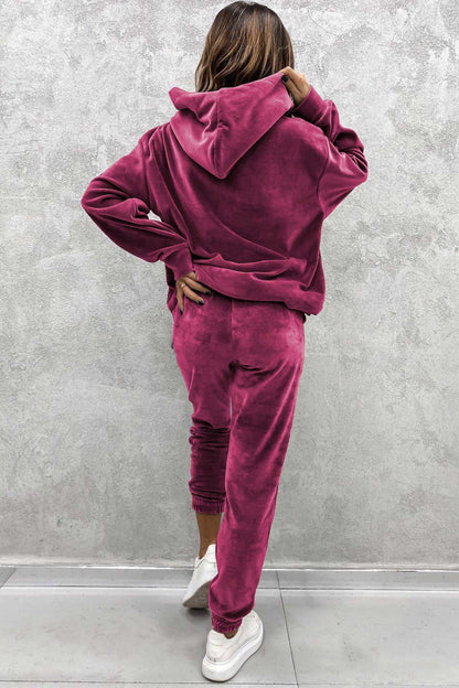Velour Color Hoodie Long Pants Set