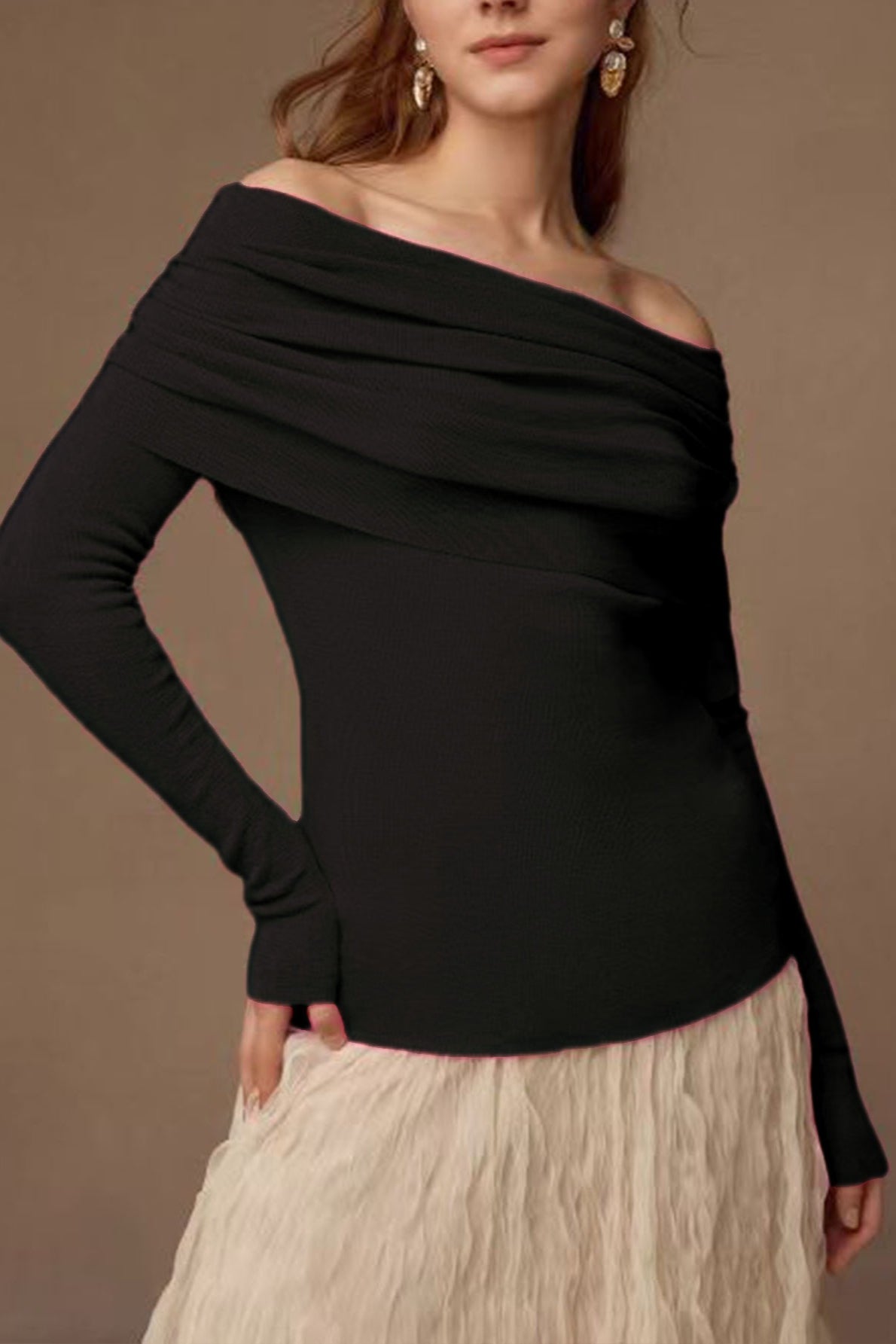 Boat Neck Wool Knit Bodycon Sweater