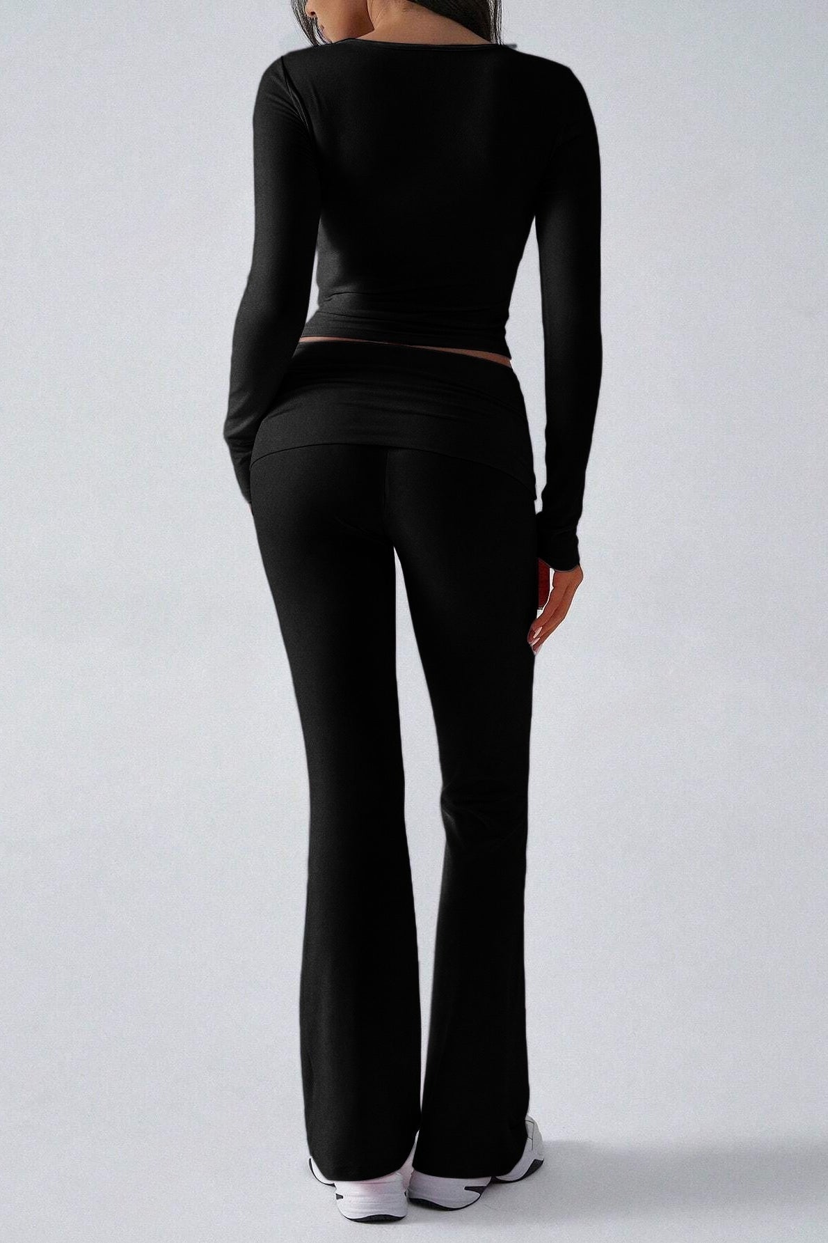 V Neck Flared Stretch Two Piece Pants Set