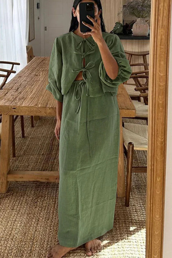 Retro Puff Sleeve Two Piece Set