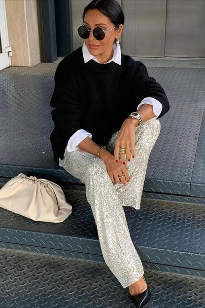 Sequin Straight Leg Pants