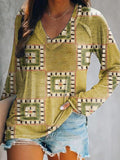 Women's Casual Vintage Bohemian Floral Art Print V Neck Long Sleeve To
