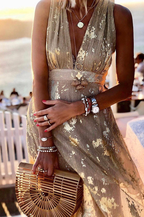 Vacation Style Waist Shaping Slim Figure Party V-neck Long Dress