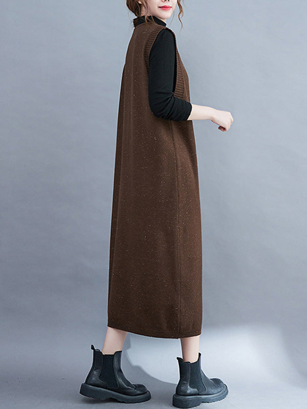 Color Knitting V-neck Sleeveless Sweater Dress