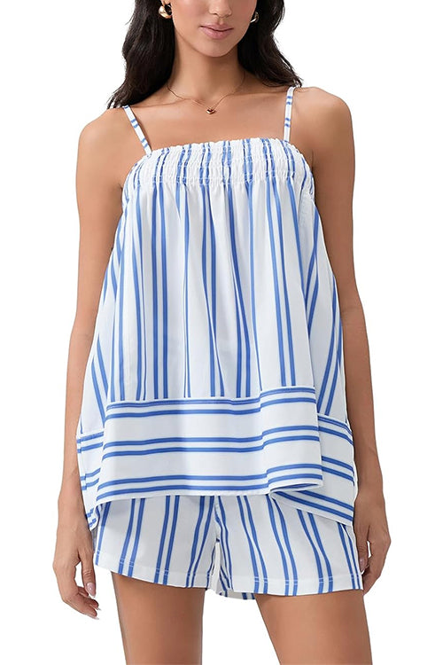 Moxidress Striped Square Neck Cami Top and Shorts Lounge Set