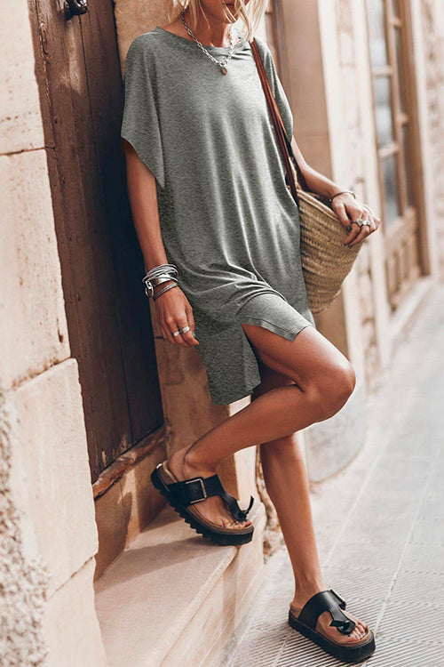 Side Split Batwing Sleeves Shift T-shirt Dress
