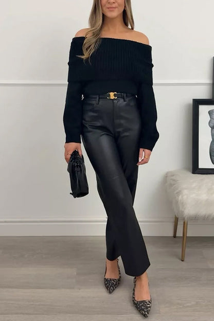 Moxidress Off Shoulder Long Sleeves Slim Fit Sweater