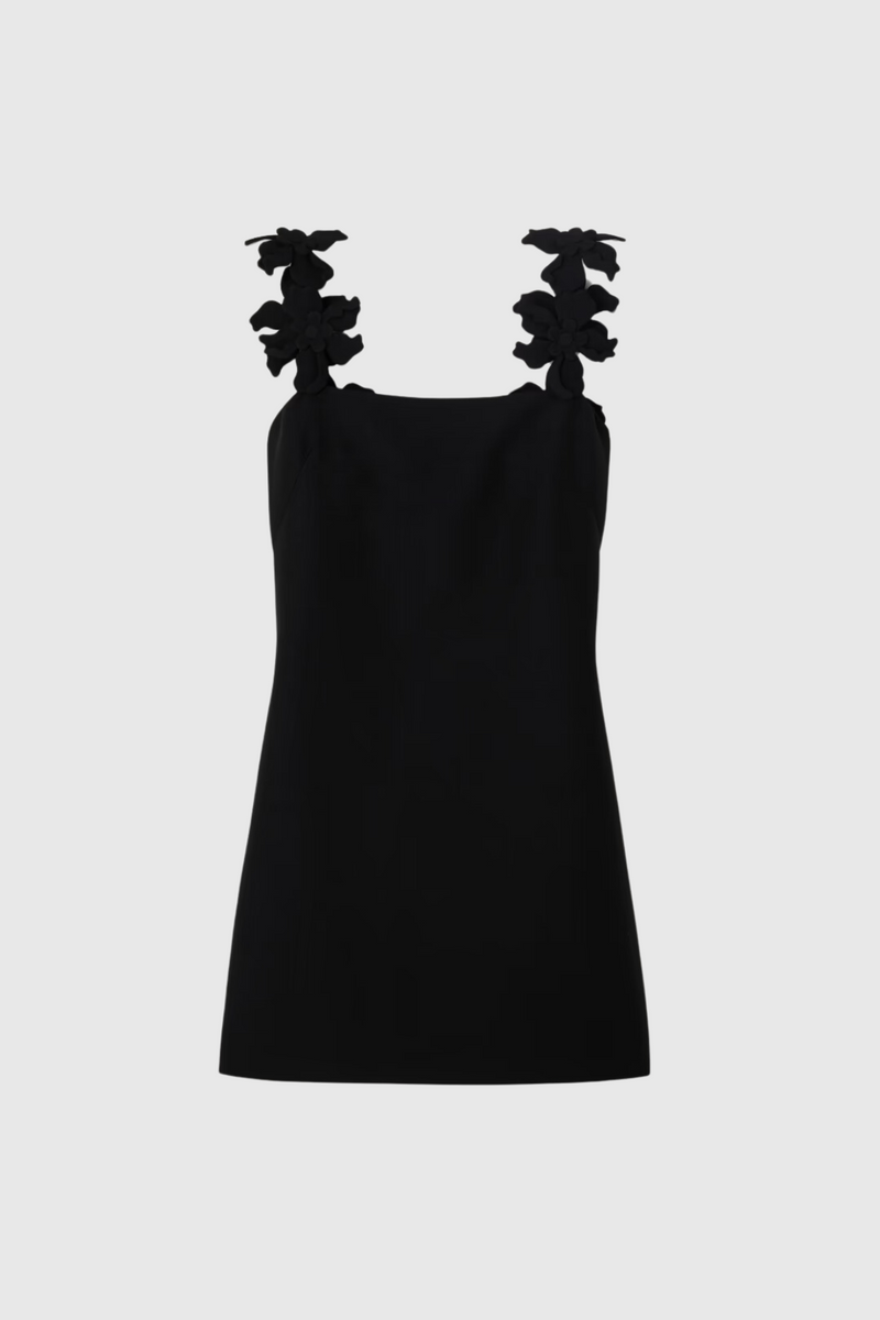 Kira Flower Strapless Mini Dress in Black
