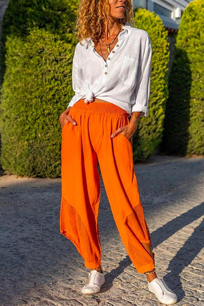 Buttons Side Split Cotton Linen Harem Hippie Pants