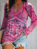 Women's Art Painting Hippie Print V-Neck Long Sleeve
