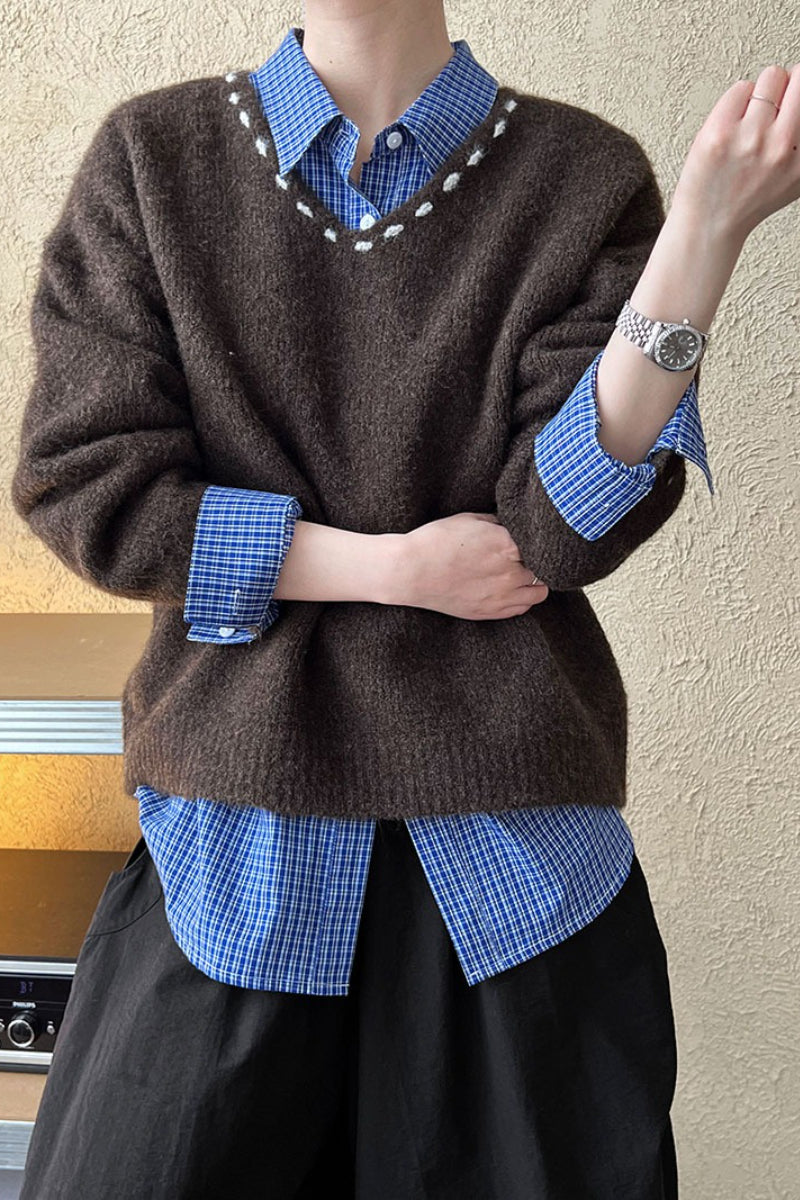 Oversized V-neck Knit Sweater