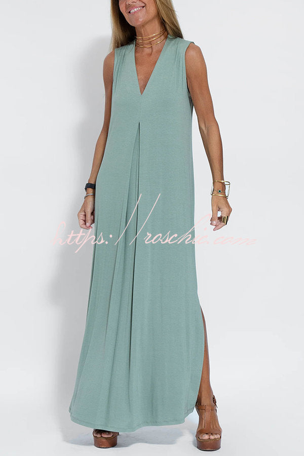 Is Eternal Knit Color Sleeveless Slit Maxi Dress