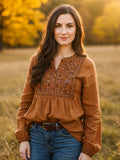 Women's Vintage Bohemian Embroidered Print Shirt elevenforest