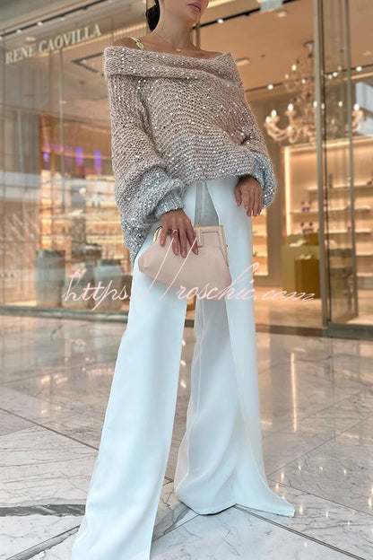 Make It Shine Knit Sequin Off Shoulder Loose Sweater