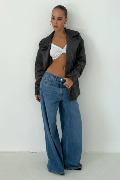 Suede Lapel Tie Waist Jacket Coat