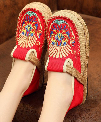 Flats Black Embroideried Cotton Fabric Flats Shoes