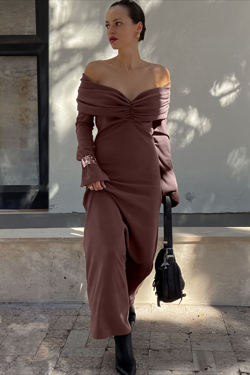 High-end Ruched Knit Maxi Dress