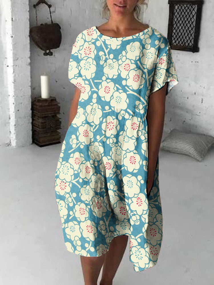 Cherry Blossom Japanese Flowy Midi Dress
